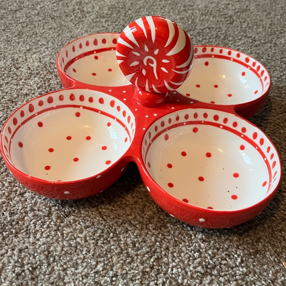 Red & White Polka Dot Serving Dish. Perfect for the Holidays Peppermint Spreader
